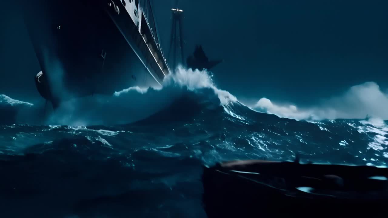 一艘大船正在波涛汹涌的大海中下沉