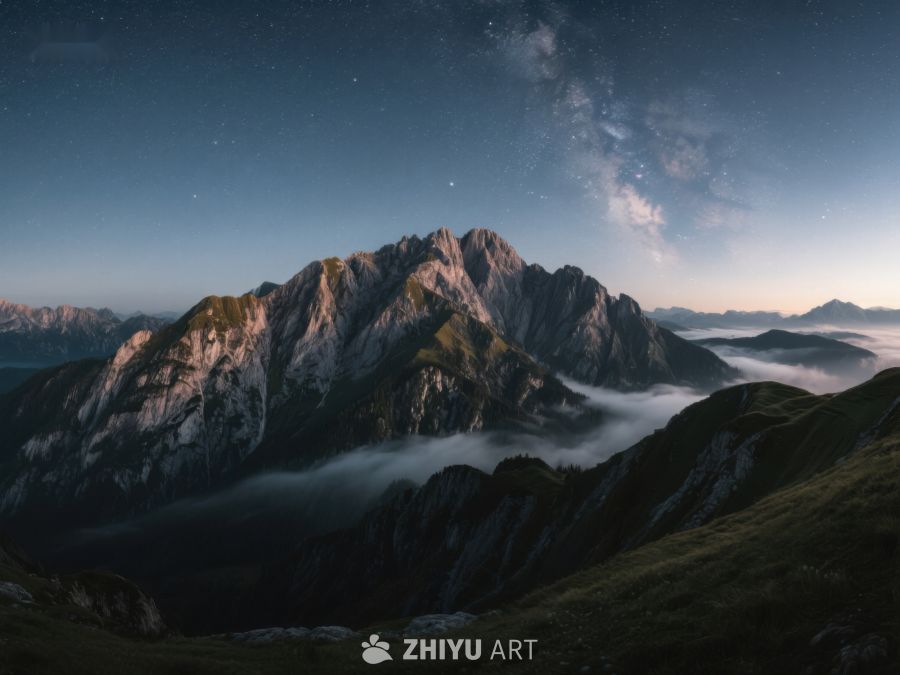夜幕下的山峰与银河 510