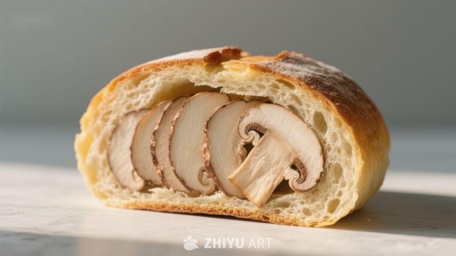 蘑菇夹心面包切面展示