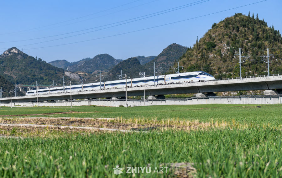 贵州盘兴高铁列车驶过山区 10