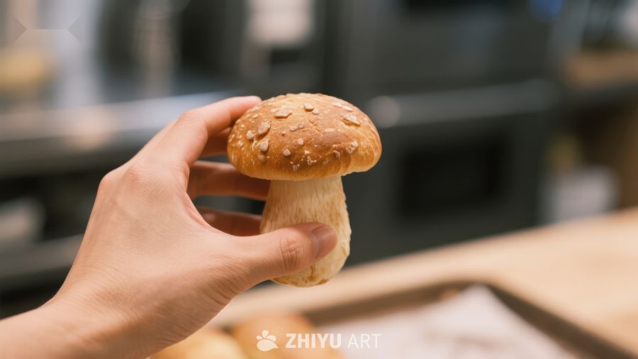 手握新鲜蘑菇特写