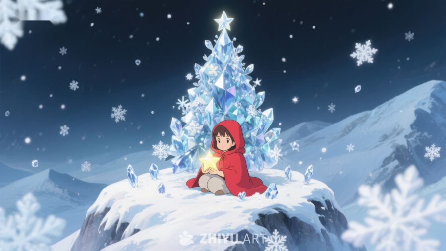 雪夜中的小女孩与水晶圣诞树 514