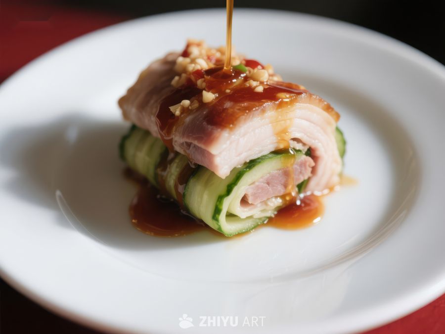 酱汁淋洒的黄瓜鸡肉卷 379