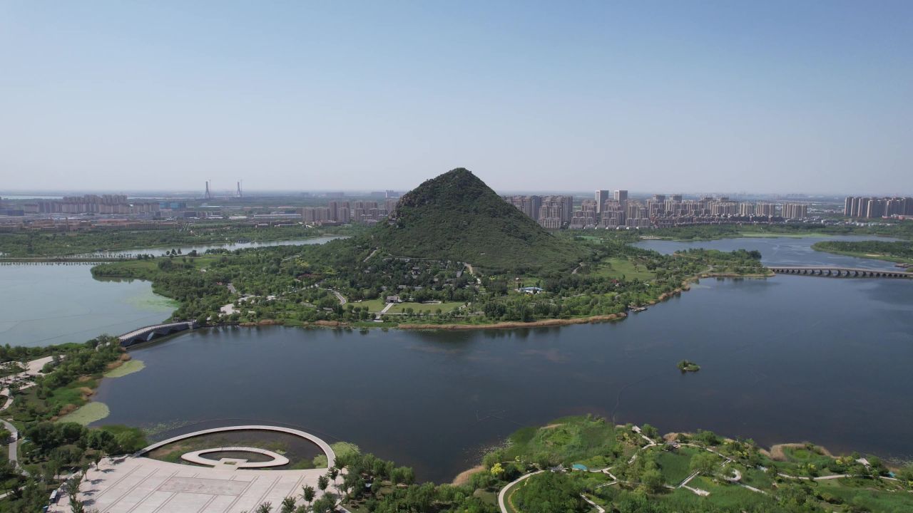 山东济南华山湖风景区航拍  