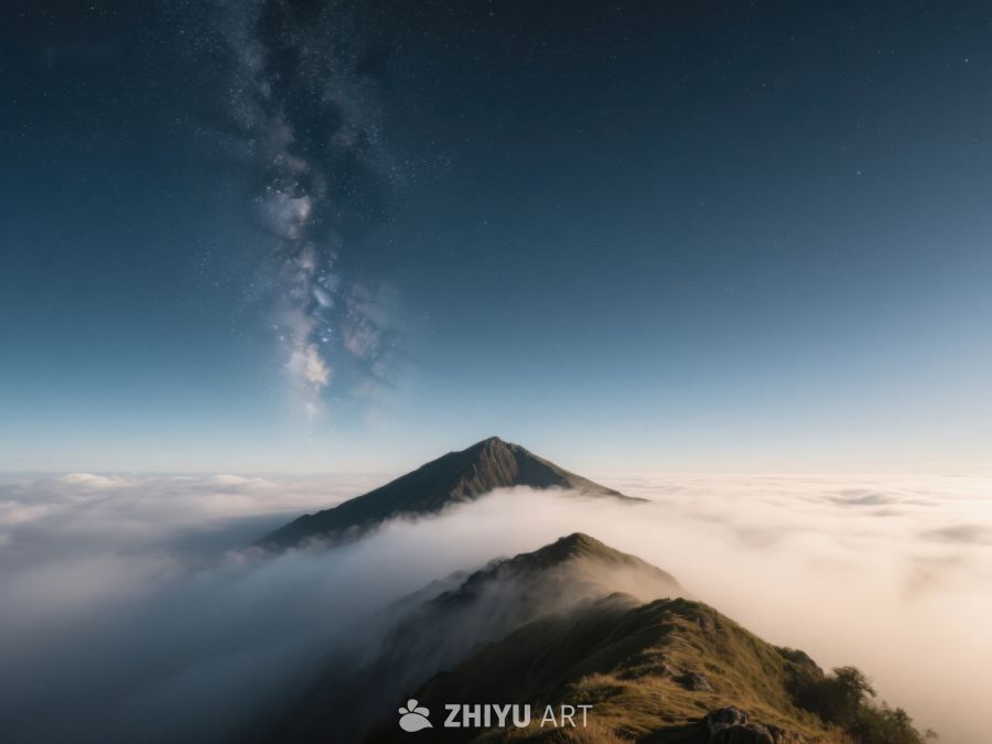 云海之上，夜空星辰与山峰 601