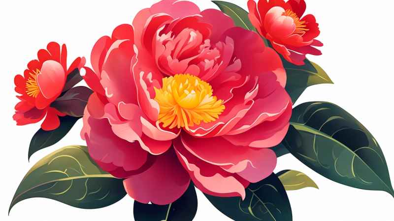 春季山茶花扁平插画 6