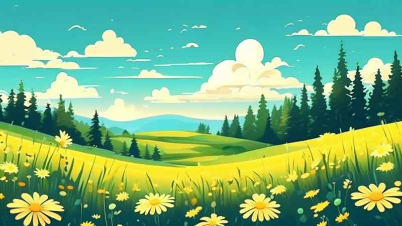 一幅草地的野花在地平线上 7