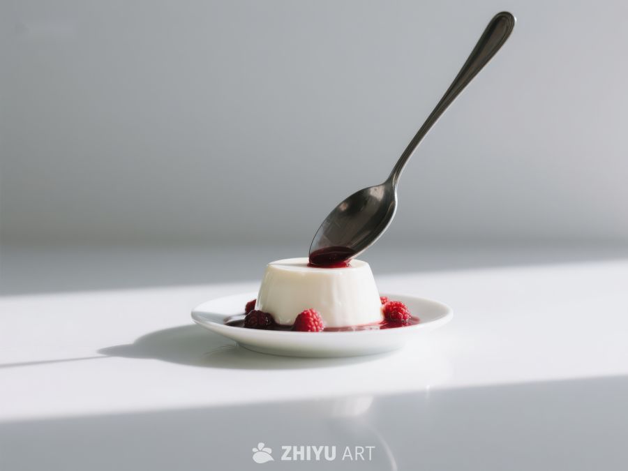 甜品上的勺子与草莓
