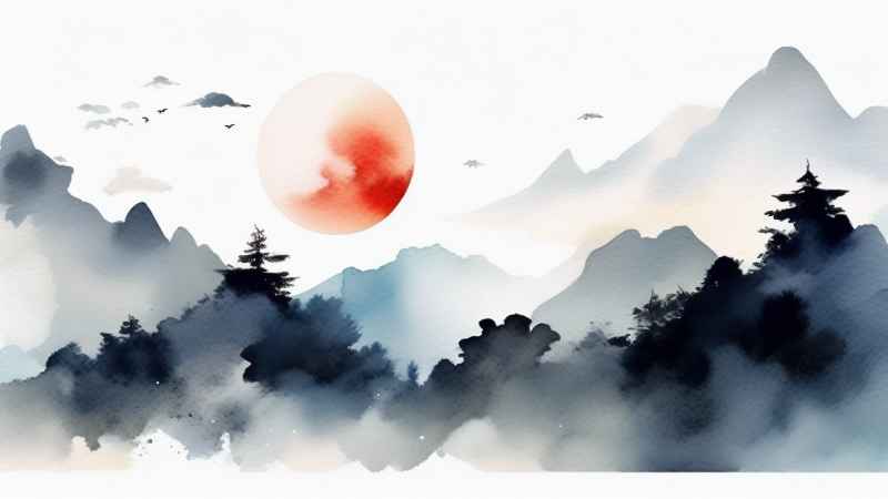 国潮山水画插画背景 67
