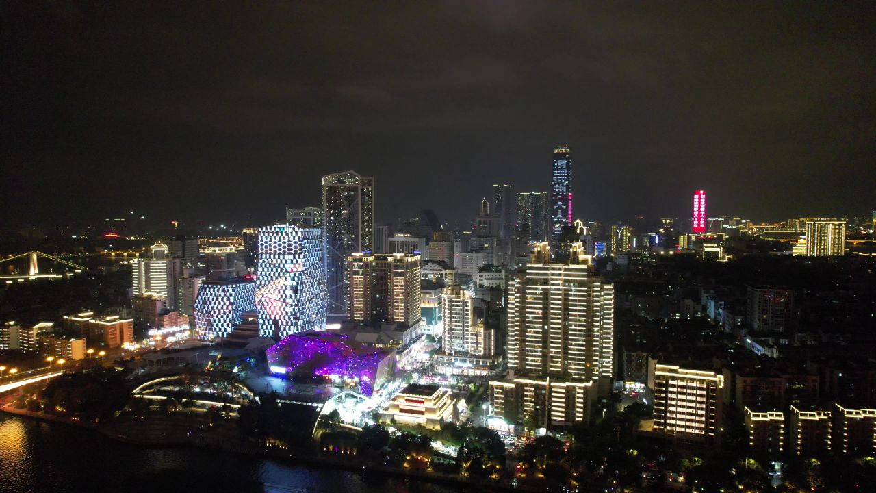 广西柳州市中心夜景灯光航拍 