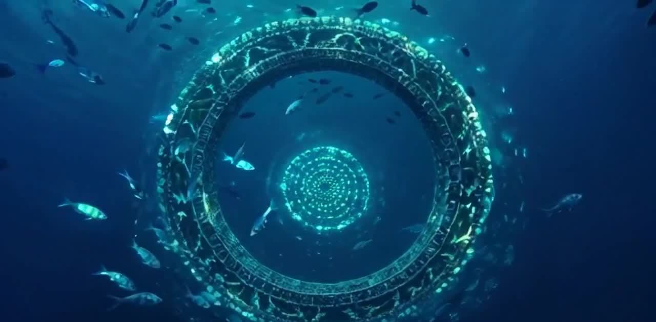 海底亚特兰蒂斯遗迹：环状结构与鱼群共舞