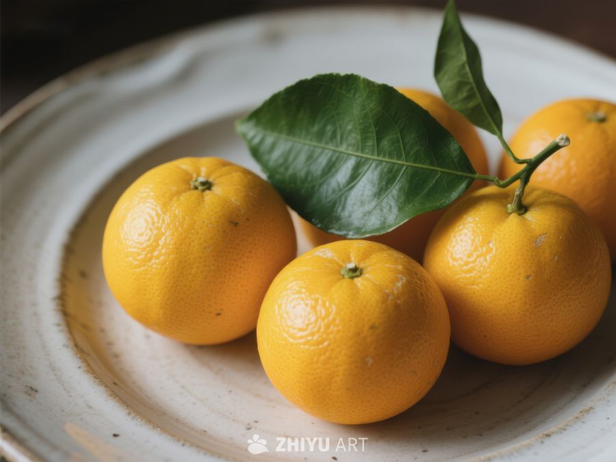 新鲜橙子与绿叶静物图 566