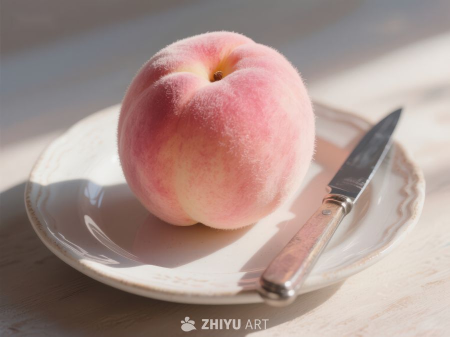 盘中桃子与刀具 265