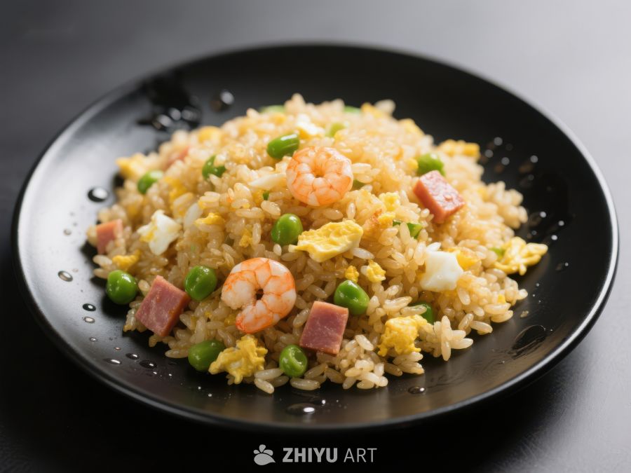 美味炒饭配虾仁与蔬菜 672