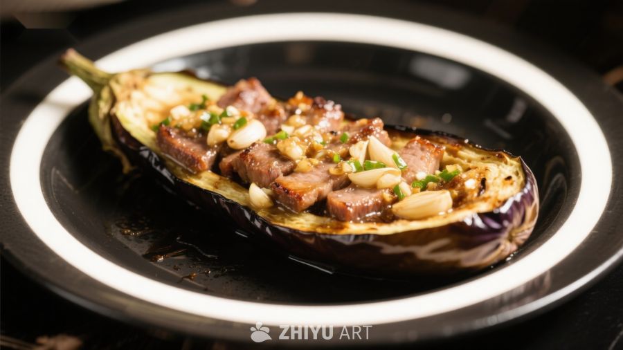 烤茄子配肉末蒜蓉