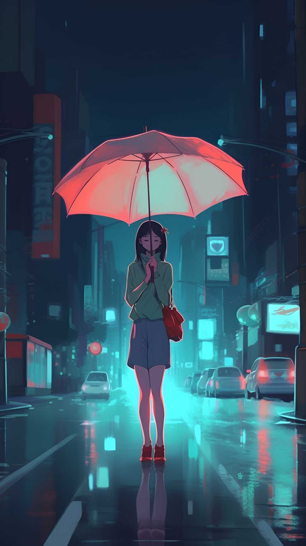打伞插画女孩伤感的美