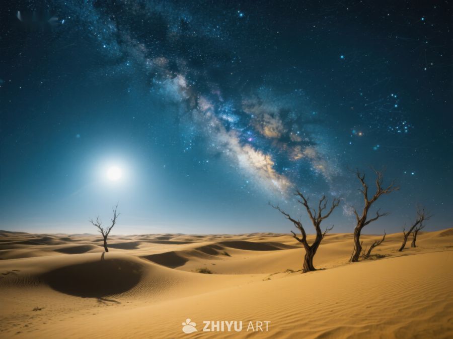 沙漠夜景：星空下的枯树与沙丘 87