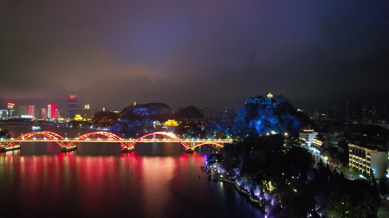  广西柳州柳江夜景文惠桥夜景灯光