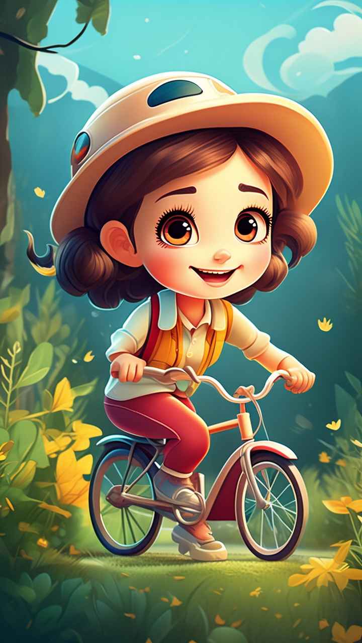 卡通可爱的女孩骑自行车梦幻般的意象 4