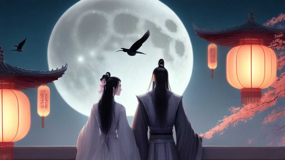 七夕情人节国潮七夕插画七夕节日情侣