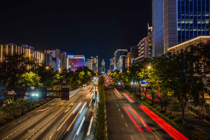浙江杭州延安路凤起路车流夜景