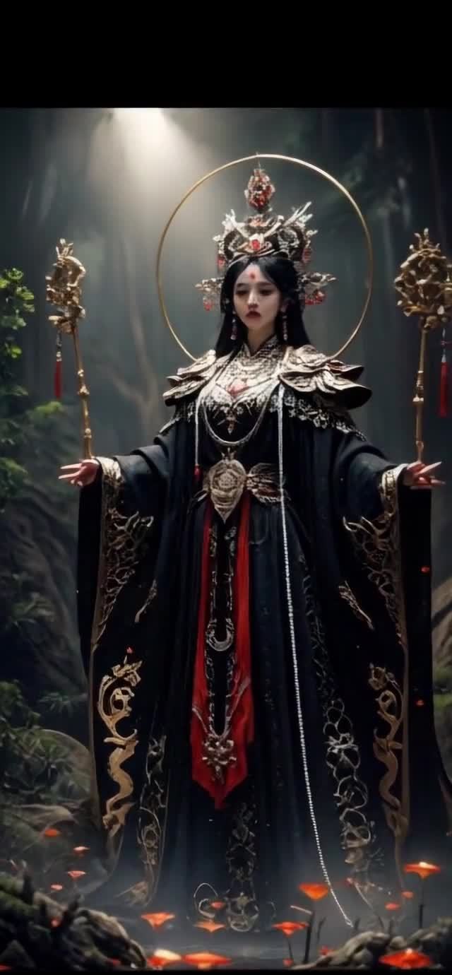 金色光环下持权杖的东方女神