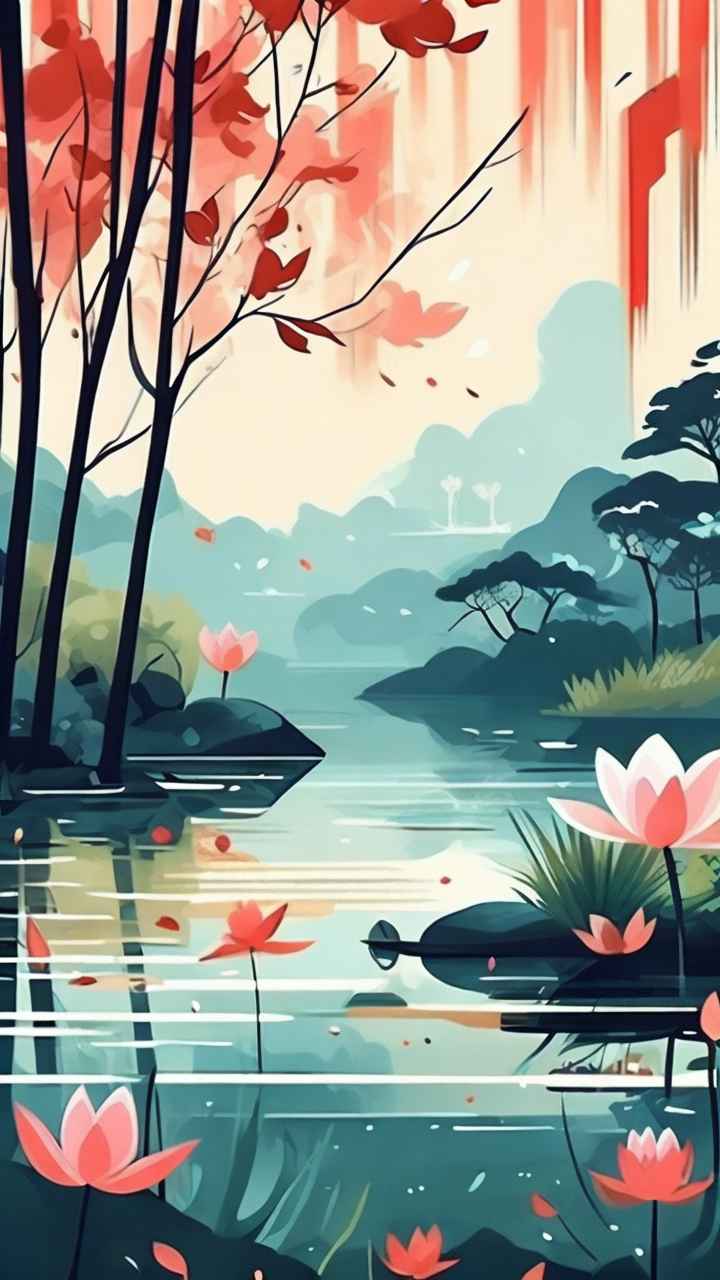国风水墨山水画简约风格插画 28