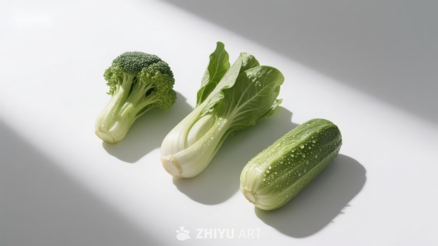 三种绿色蔬菜静物展示