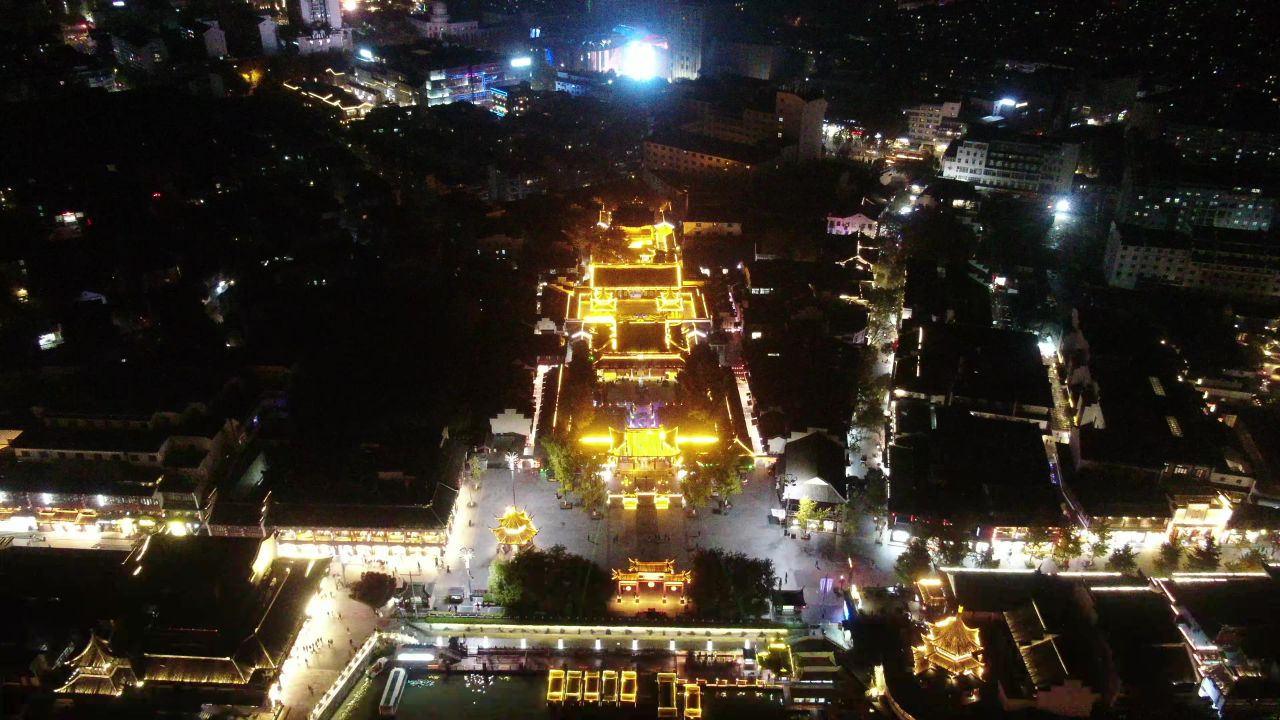 南京城墙夫子庙夜景航拍