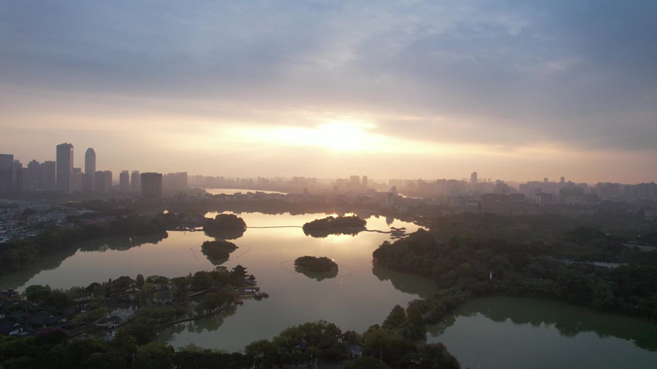 广东惠州日出惠州西湖日出航拍