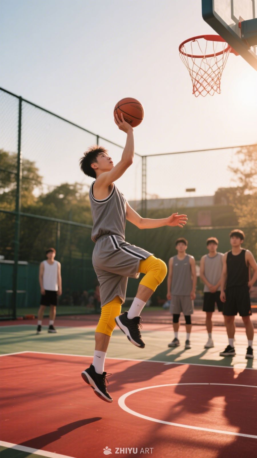 傍晚打篮球场面、男生打篮球 5