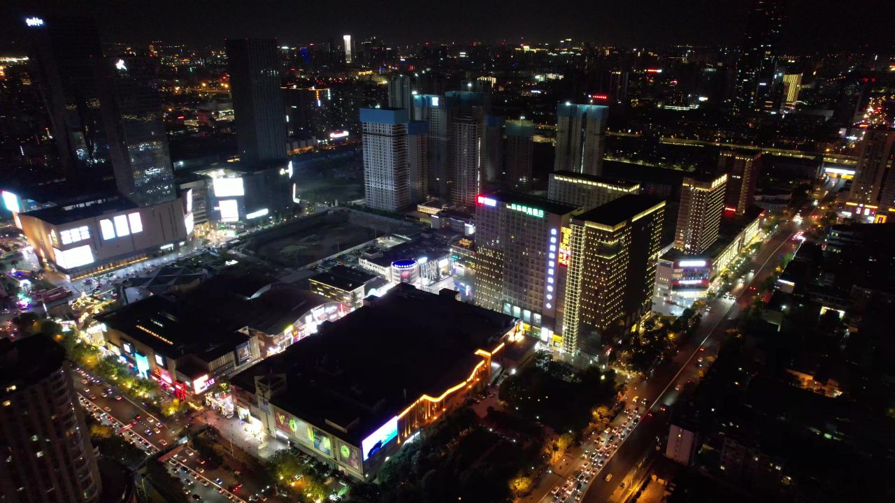 昆明城市夜景交通灯光航拍