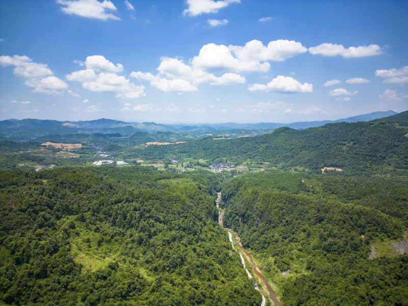 祖国壮丽山河蓝天白云青山森林摄影图