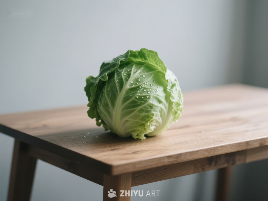 新鲜卷心菜置于木质桌面上 563