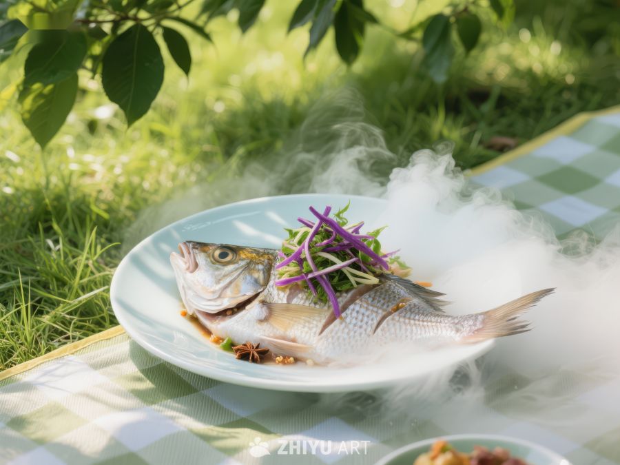 清蒸鱼配紫苏，烟雾缭绕的户外美食 1267