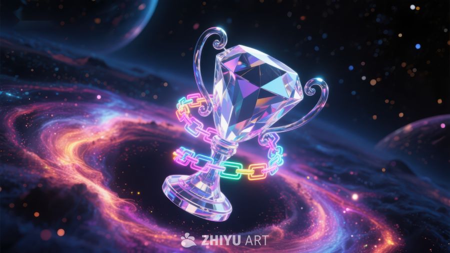 宇宙背景下的水晶奖杯 919