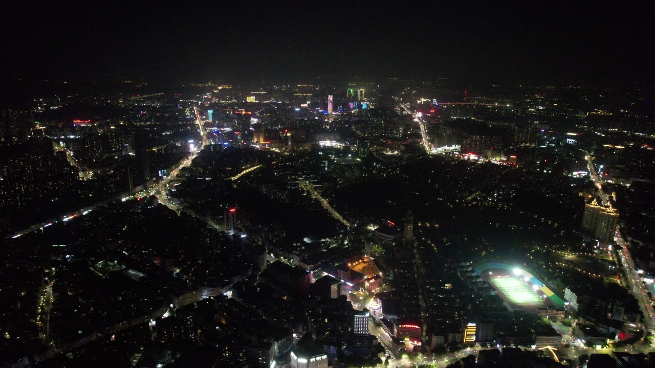 城市夜景灯光万家灯火广东江门夜景航拍 
