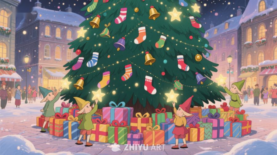 圣诞树下的欢乐场景 204