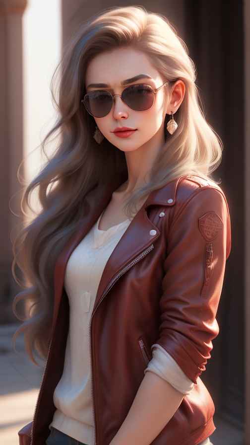 红色皮衣大美女