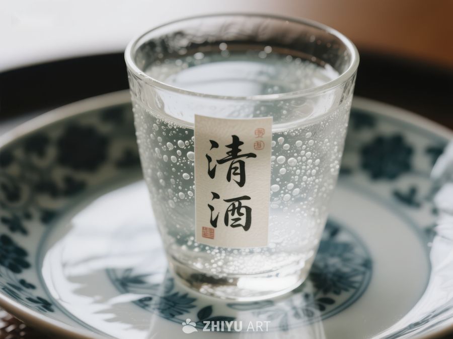 清酒杯中的气泡与传统标签 160