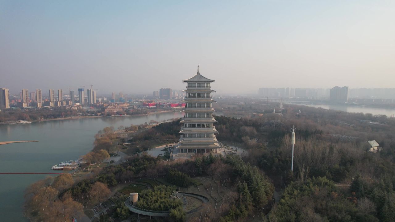 西安园博园旅游景区长安塔航拍