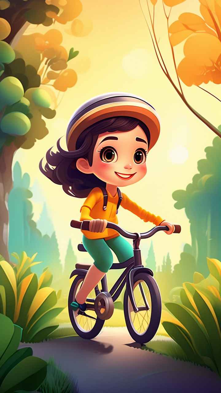 卡通可爱的女孩骑自行车梦幻般的意象 39