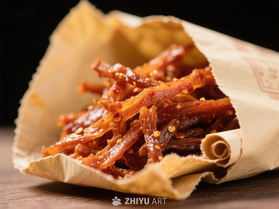 辣味零食装在纸袋中 764