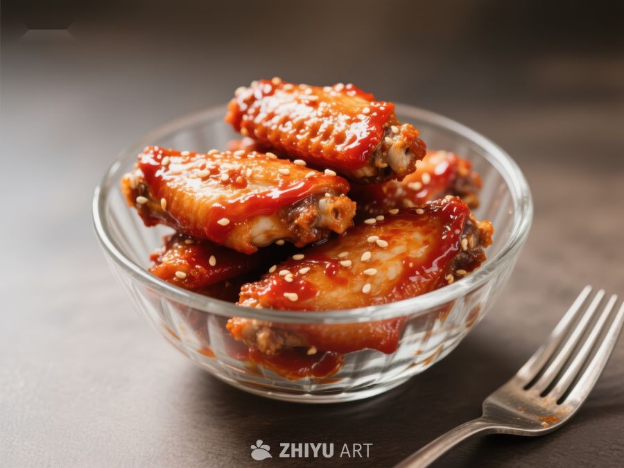 玻璃碗中的美味烤鸡翅