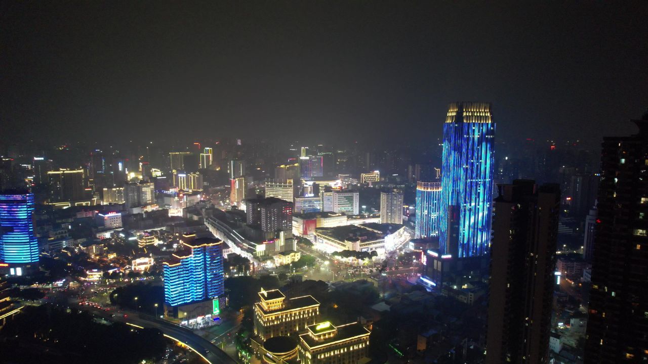  广西南宁城市夜景灯光交通航拍
