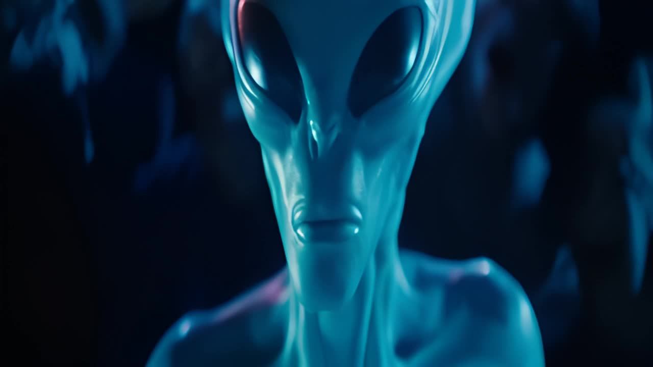 一个蓝色人型生物的特写镜头，其身体表面有浅色斑点，