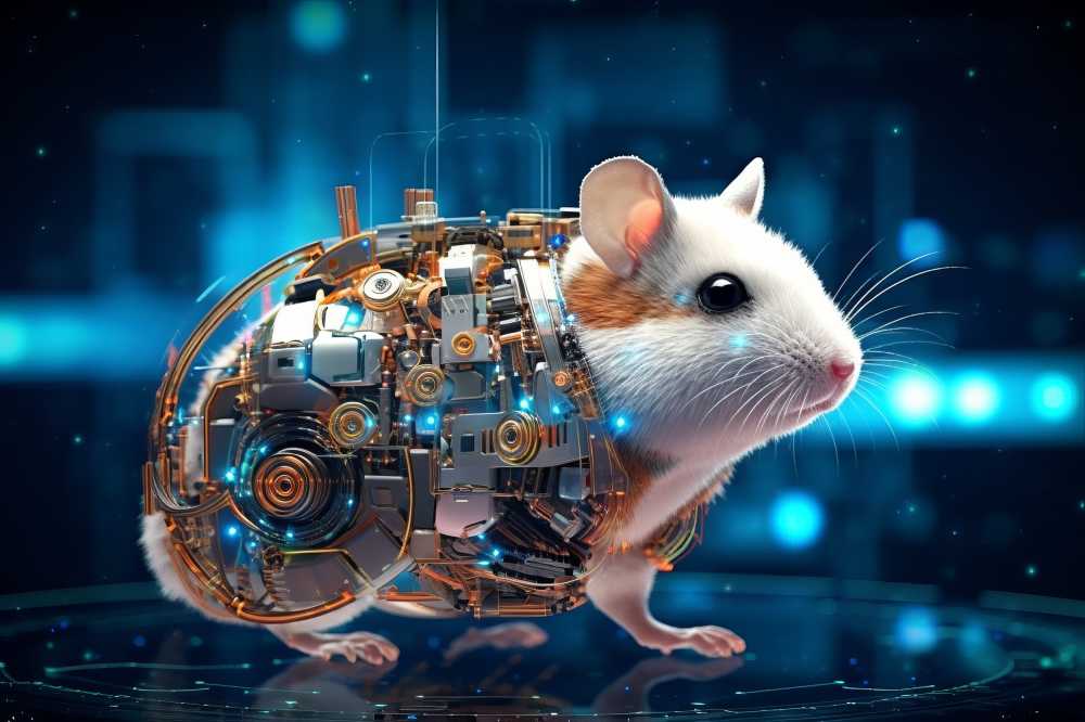 一只来自人工智能的数字鼠，代表着未来的科技、医疗和大数据等