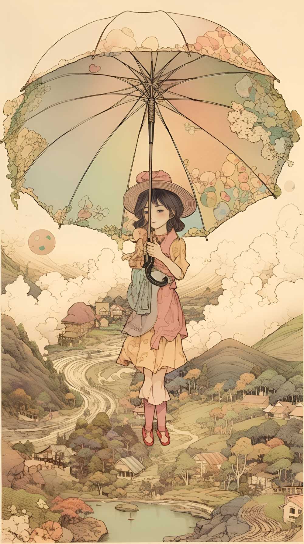 拿着伞的动画片女孩