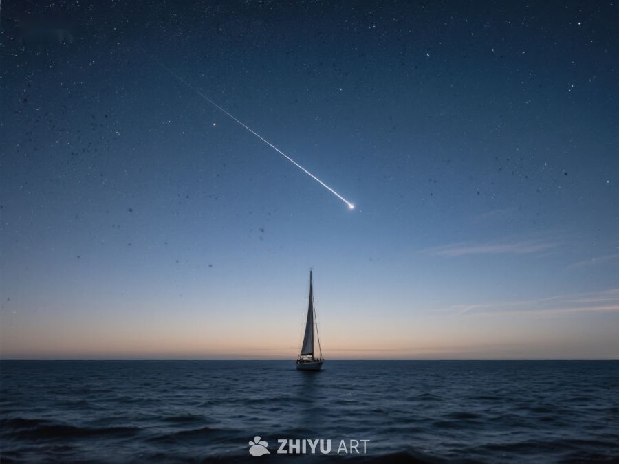 夜空流星划过，帆船静泊海面 255