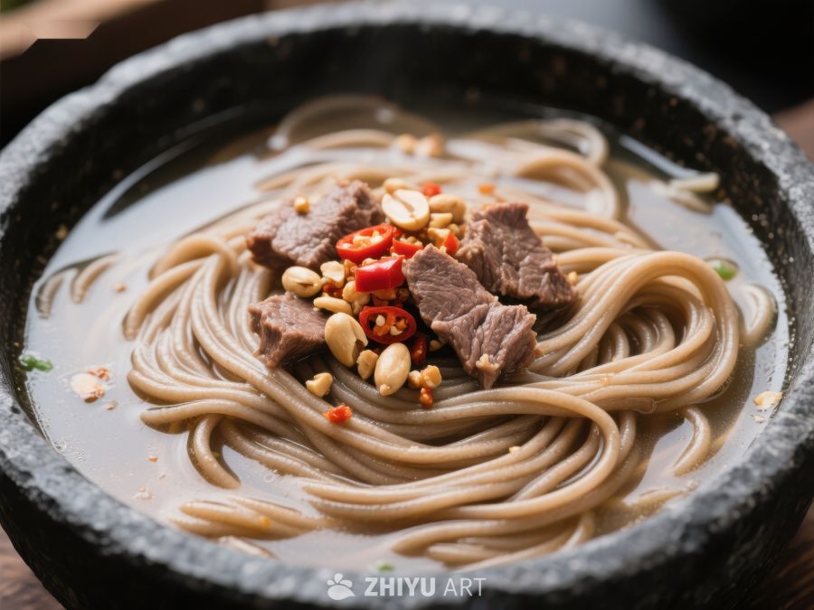 热腾腾的牛肉面，搭配花生与辣椒 992